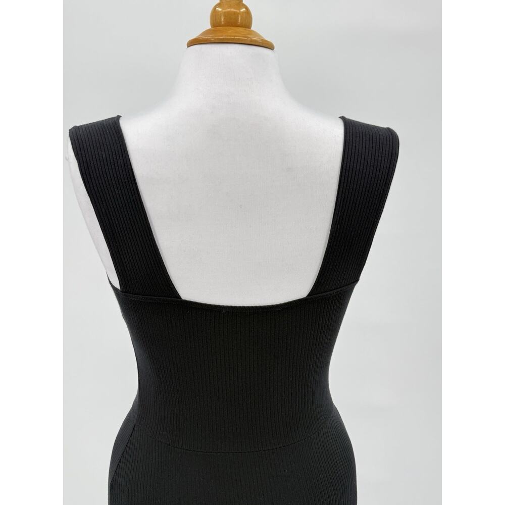 Reformation Cassi Knit Dress Small Black Ribbed Sleeveless Midi Slit Fitted Rib - Picture 3 of 12